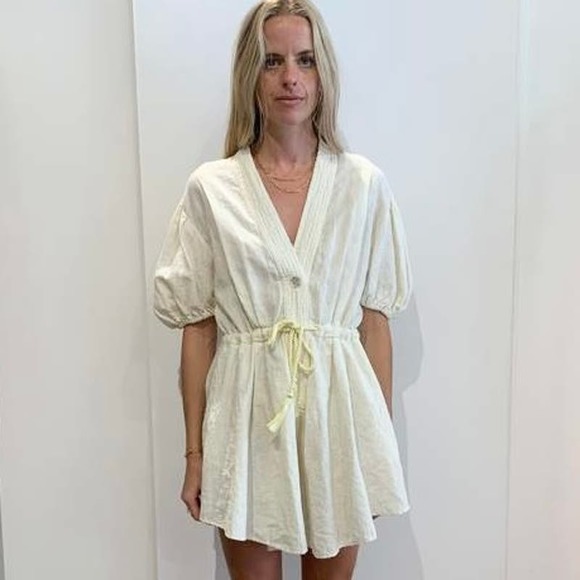 REVOLVE Forte Forte Button Front Jumpsuit Linen Tweed Puff Sleeve